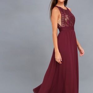 Forever and Always Burgundy Lace Maxi Dress